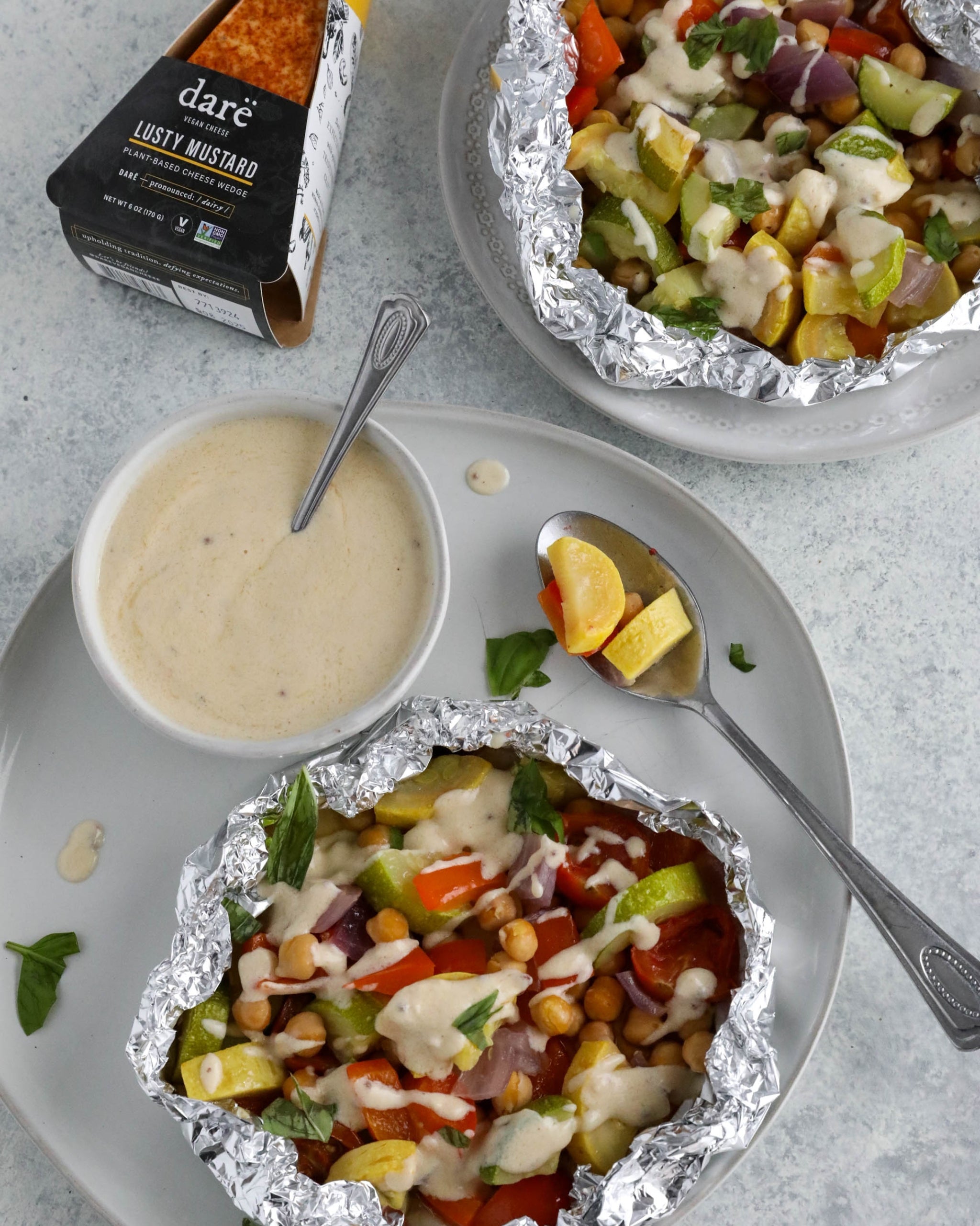 Vegetable Foil Packets with Vegan Cheese Sauce – Darë Vegan Cheese