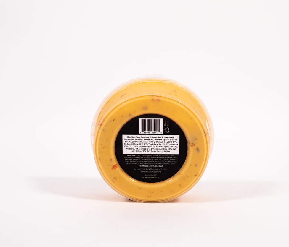 spicy queso product photo of nutritional label