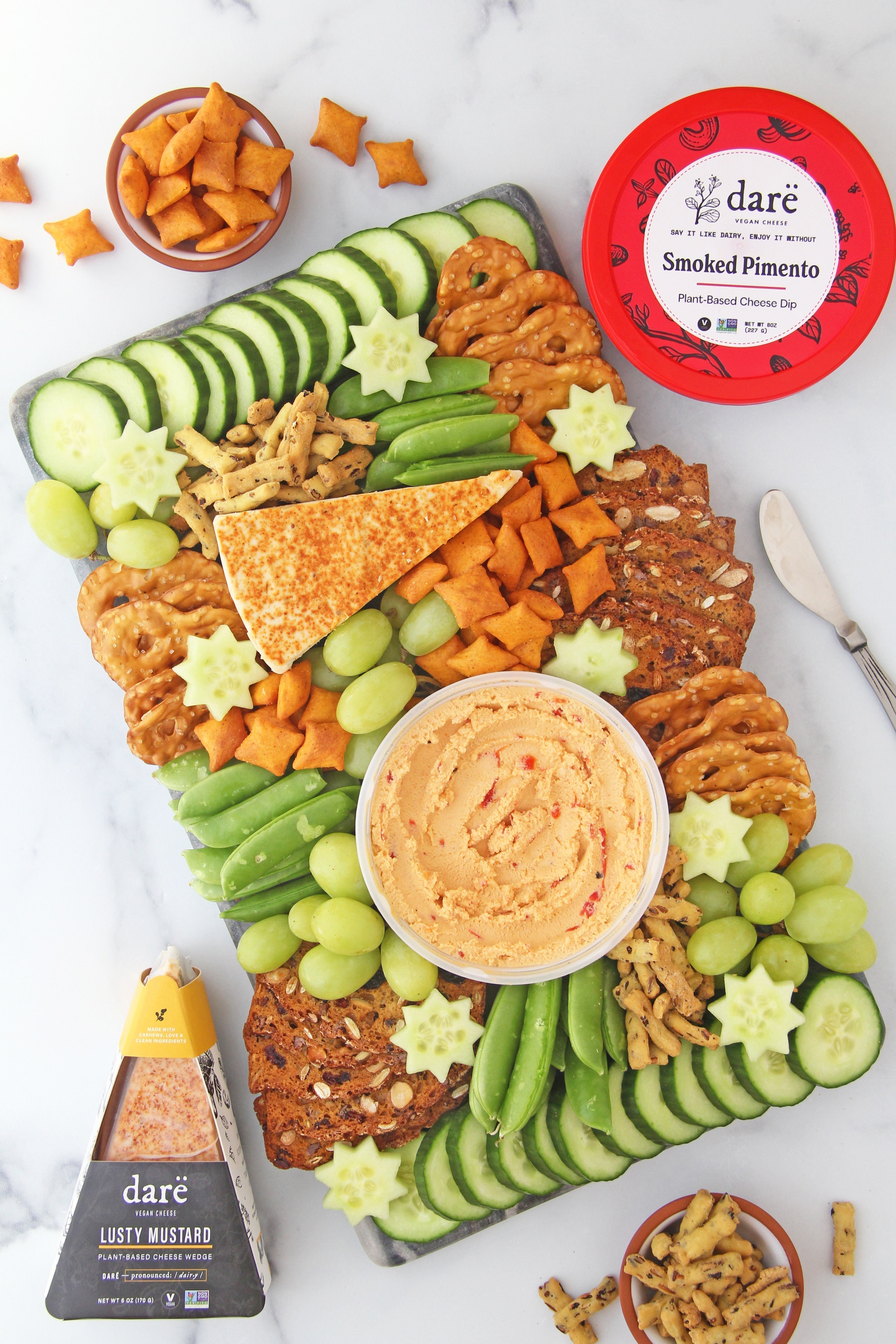 After school snack board with dare vegan cheese