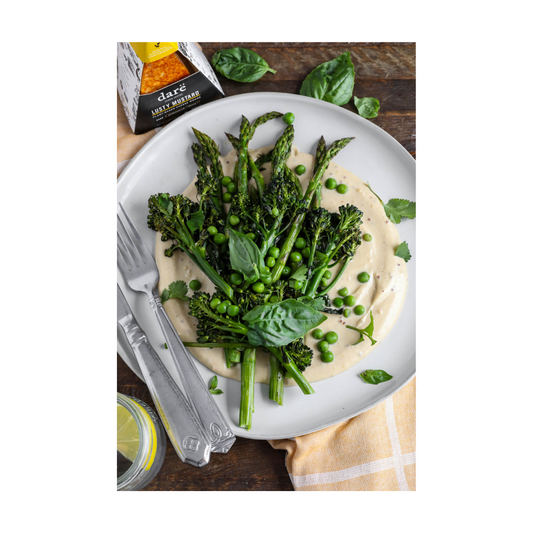 Roasted Spring Vegetables with Mustard Cream Sauce