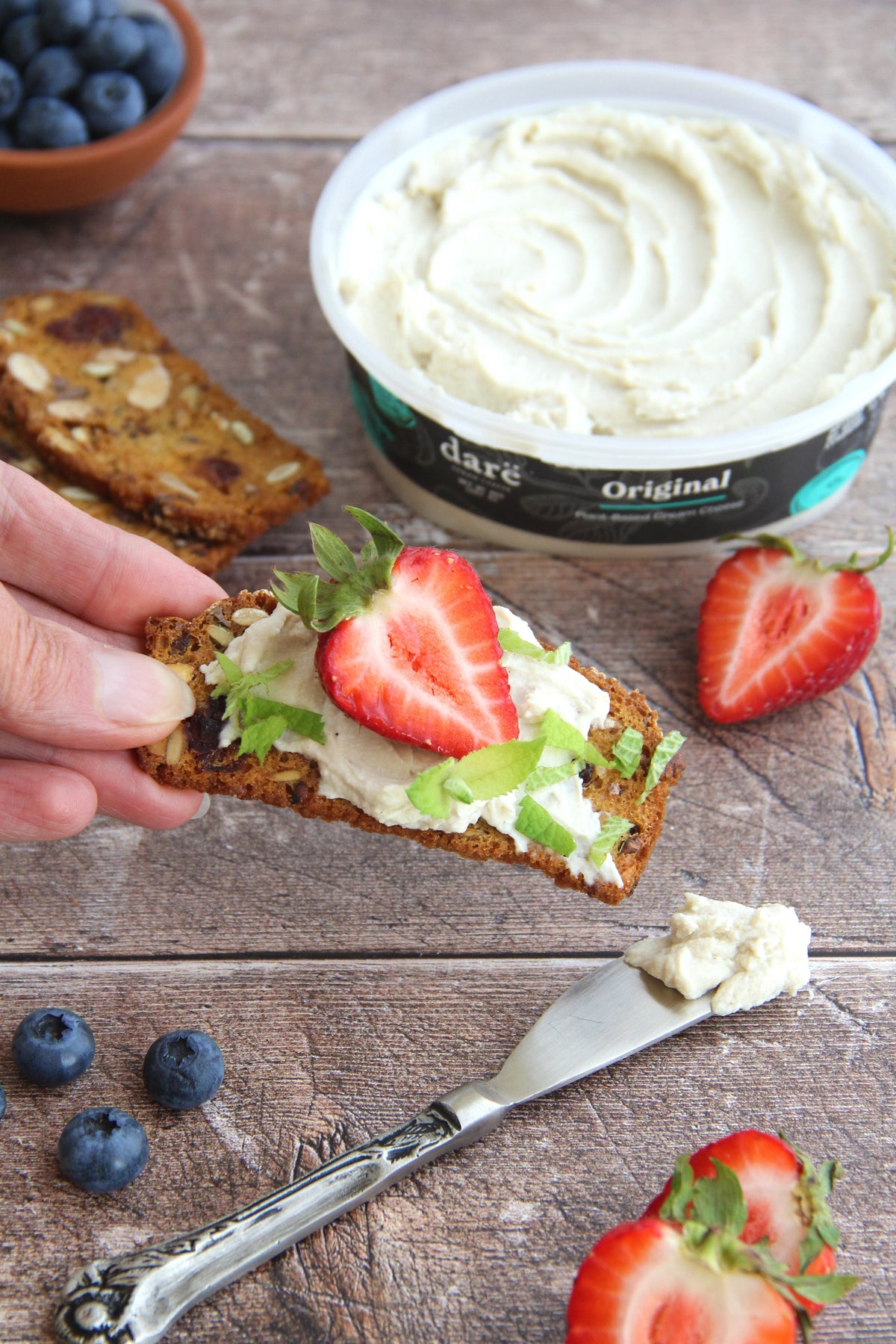 Dare vegan cheese dairy free cream cheese on a cracker