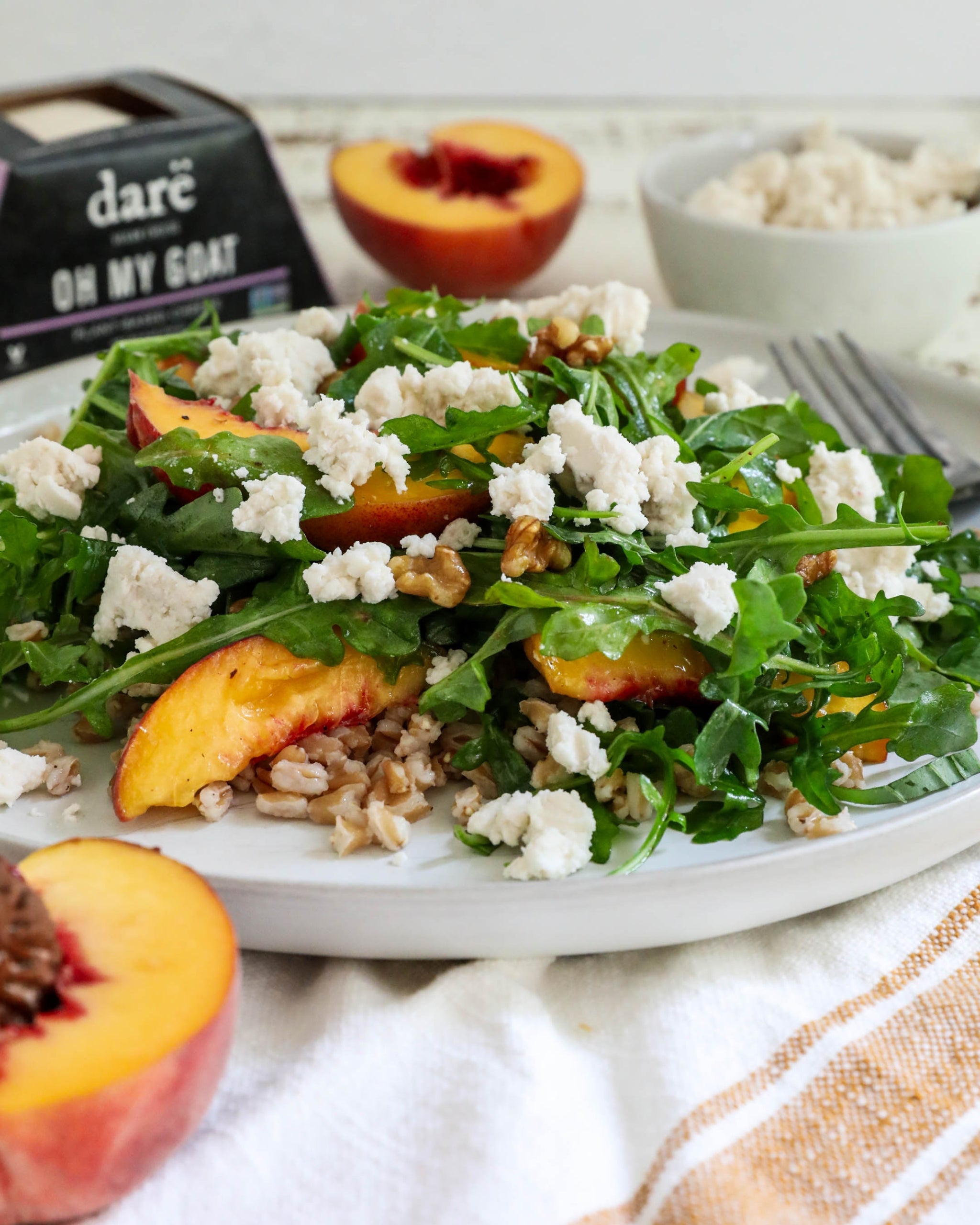 Peach Arugula Salad With Vegan Goat Cheese