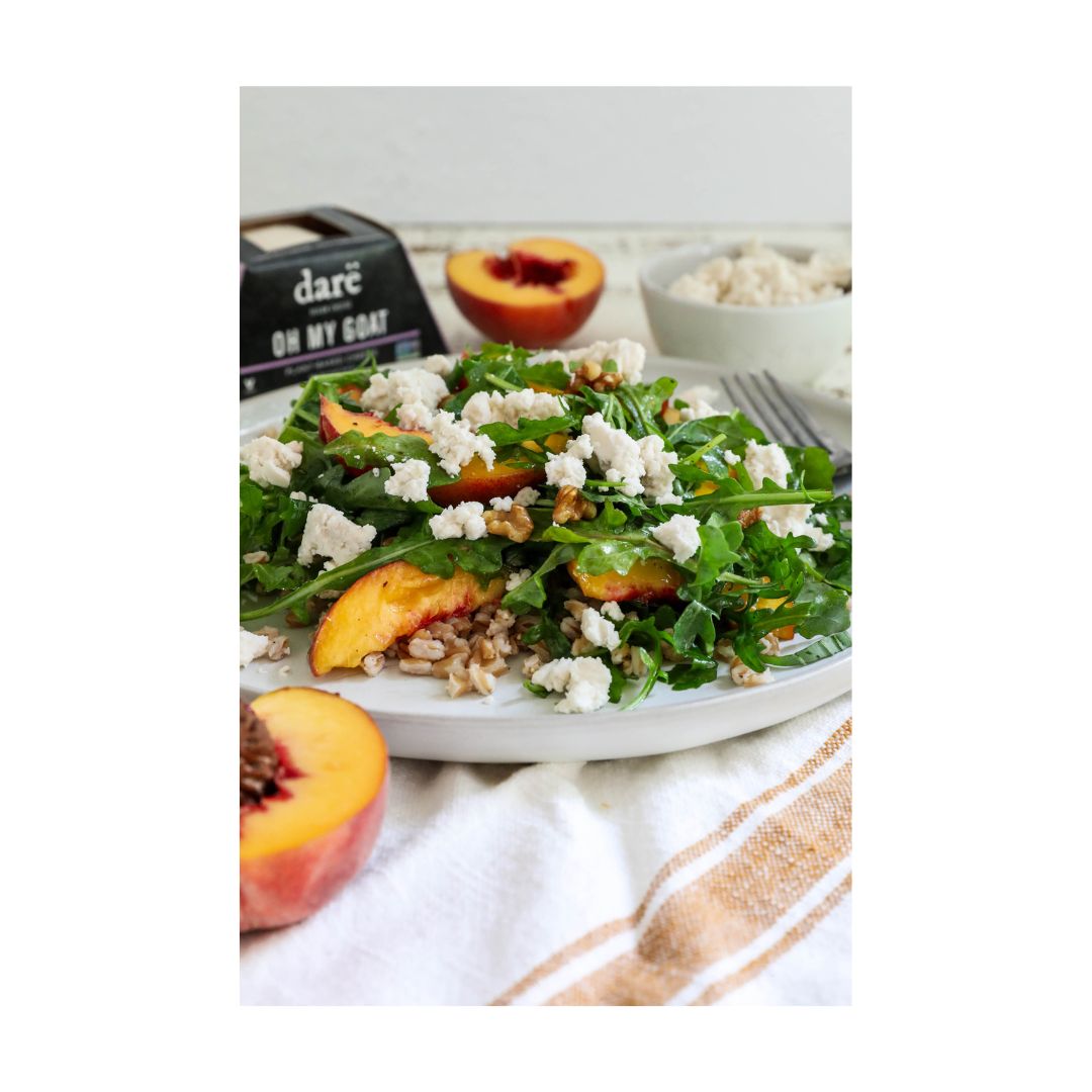 Peach Arugula Salad With Vegan Goat Cheese