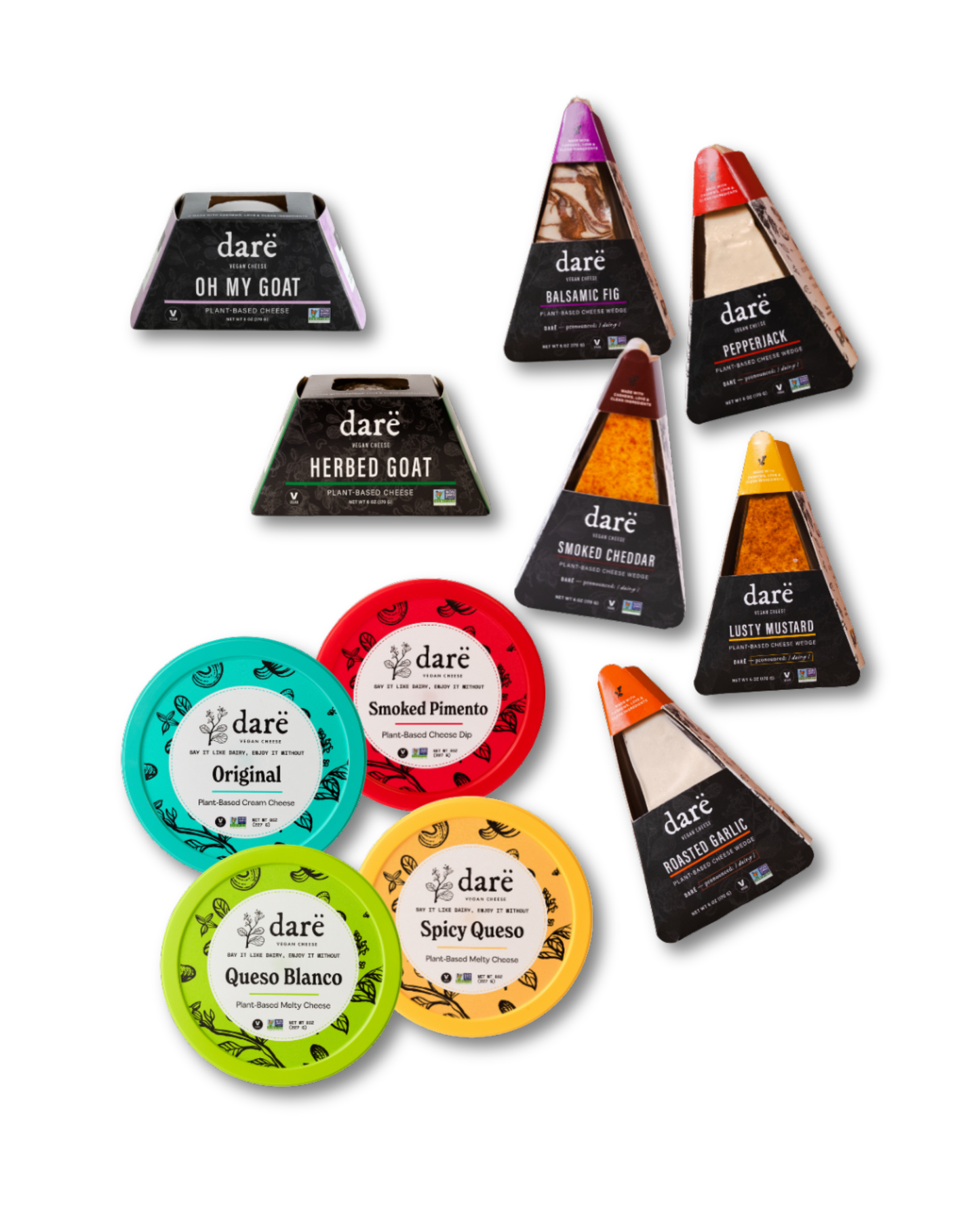 Assorted Dare brand cheese packaging on a white background