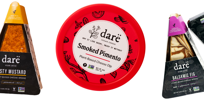 Collage of Dare brand products including balsamic fig, smoked pimento, and lusty mustard