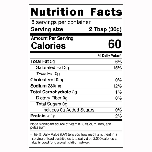 Load image 1 in gallery view. Queso Blanco nutritional facts panel showing 60 calories per 30g serving size