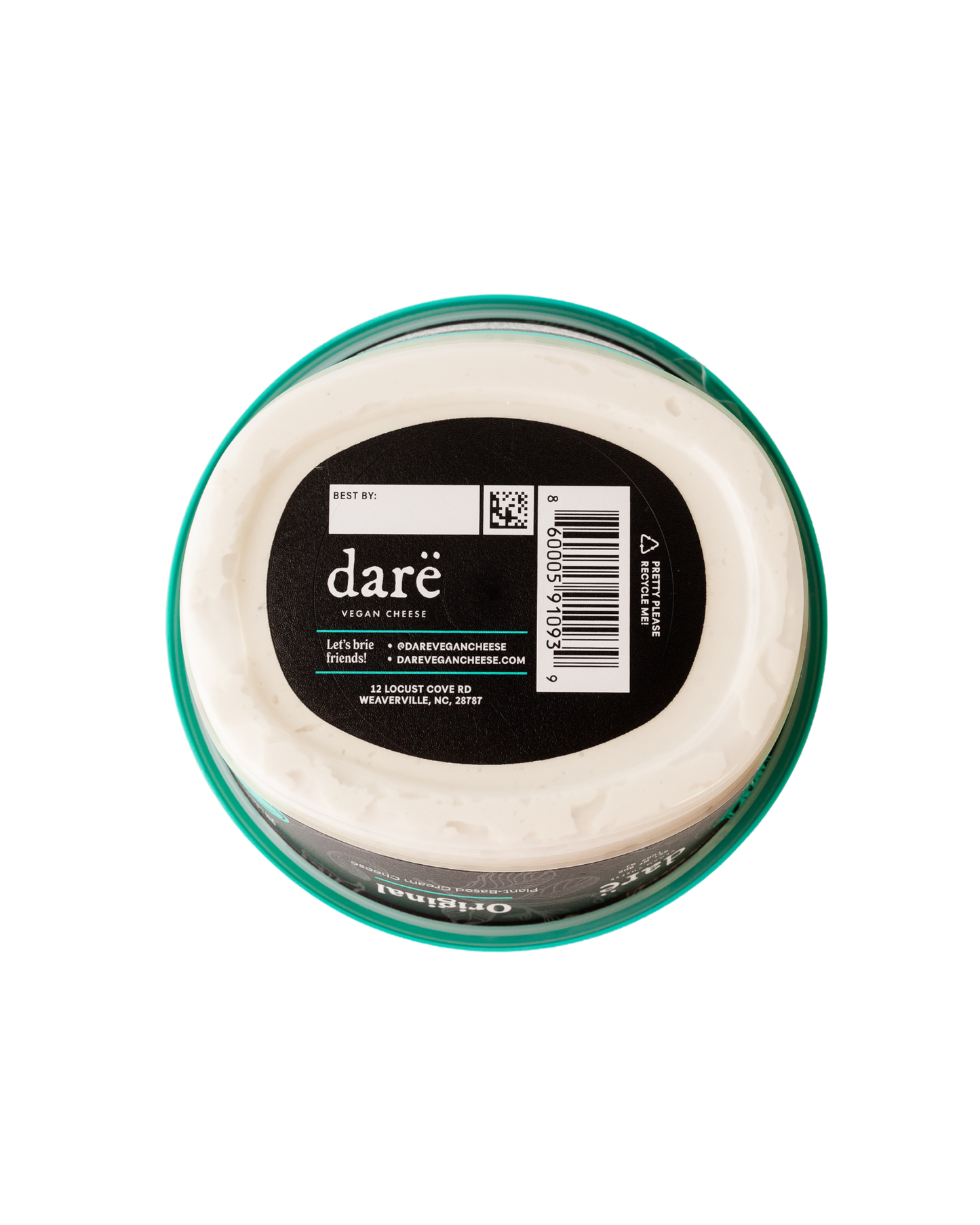 Round container with a black label featuring the brand 'dare' on a white background