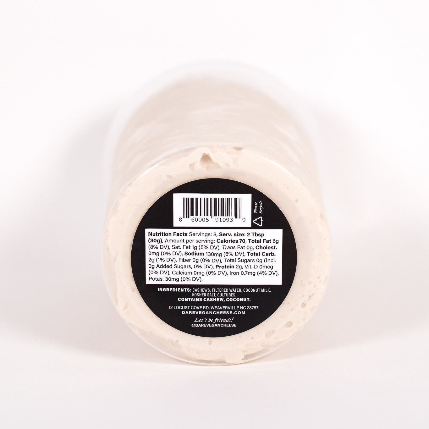White container with a black label on a white background