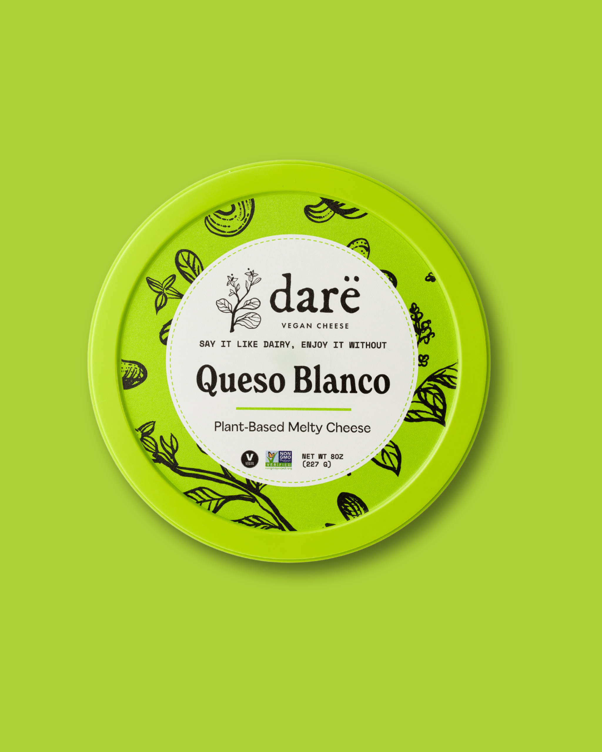 Dare queso blanco packaging on green background