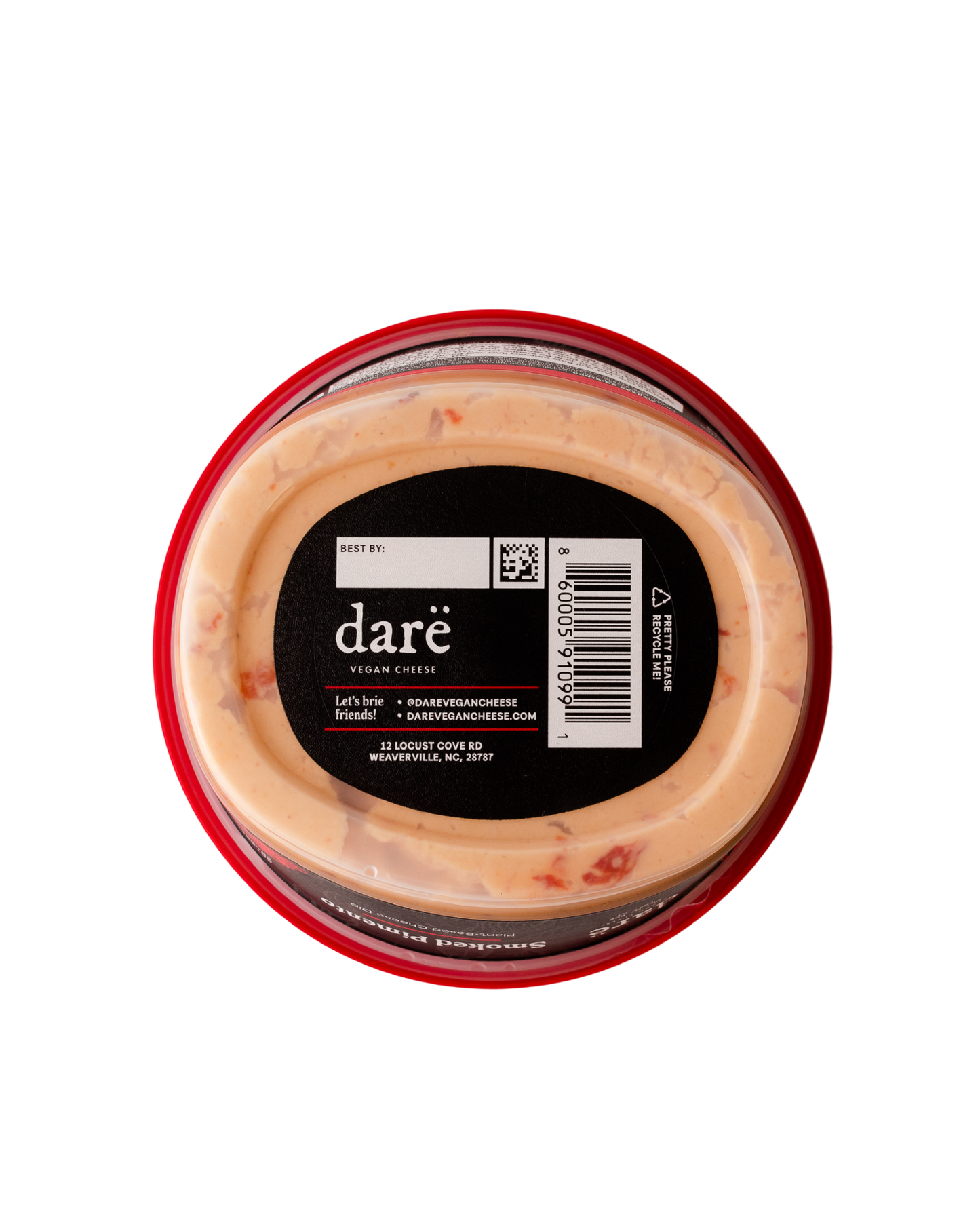Bottom of smoked pimento dip on white background