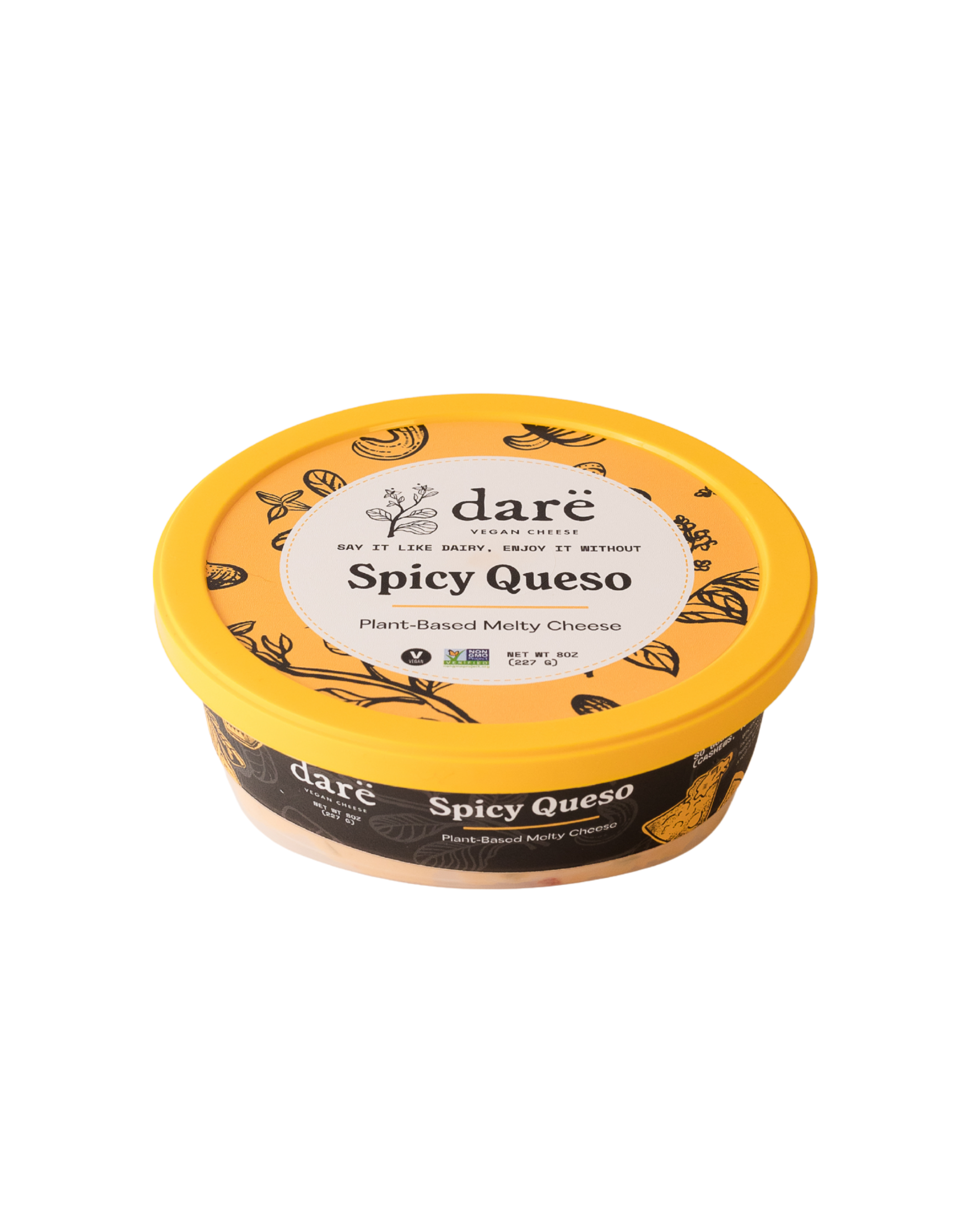 Container of dare Spicy Queso on a white background