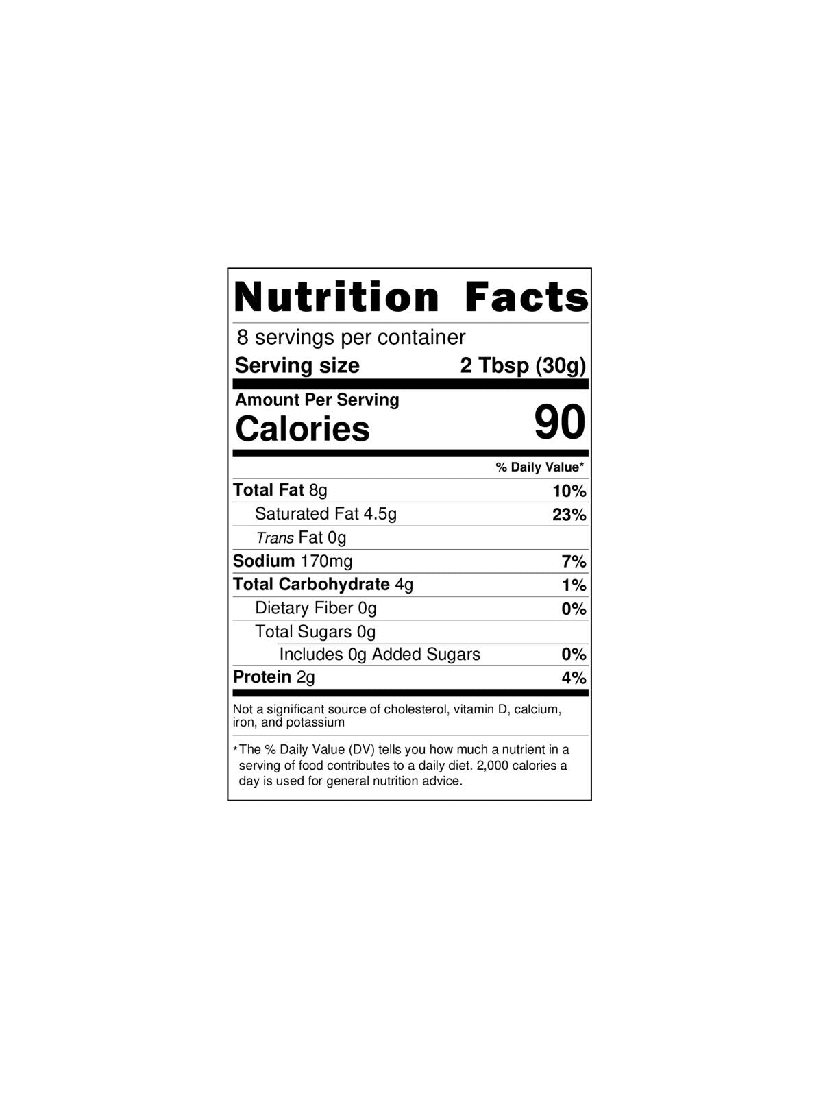 vegan pimento cheese nutrition label