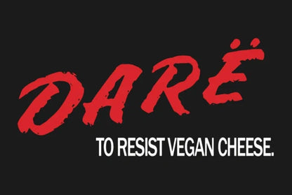 black DARE Logo with tagline "to resist vegan cheese"